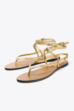 LEATHER STRAPPY SANDALS WITH METALLIC EFFECT - Zara фото 12