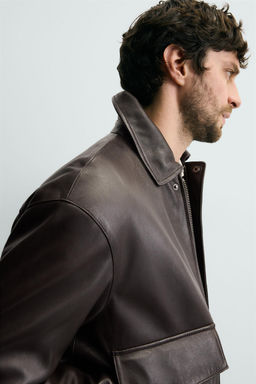 RELAXED FIT LEATHER JACKET - Zara фото 13