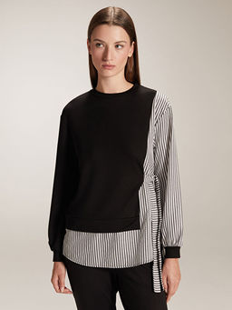 Bisiklet Yaka ?izgili Kad?n Sweatshirt Tunik
