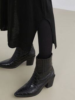 Beli Lastikli Kendinden Desenli Triko Etek