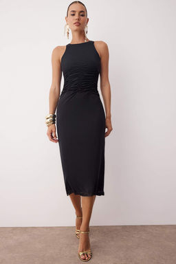 TRENDYOLMILLA Kahverengi Cok Renkli Hayvan Desenli Leopar Orme Tul S?k Abiye Elbise TPRSS24EL00202  фото 10