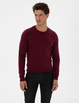 Mor Slim Fit Bisiklet Yaka Basic Triko Kazak