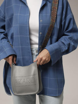 Сумка кожаная на плечо Azaro 30996 силвер