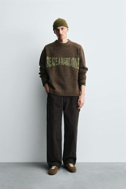 RIBBED SLOGAN SWEATER
