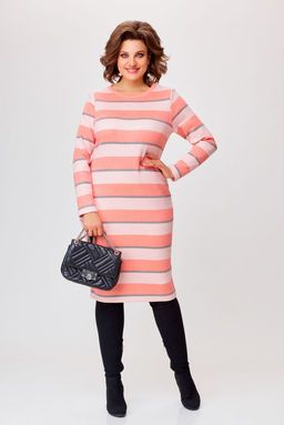 Платье Swallow 770.1 полоска бежевая+серая+лососевая