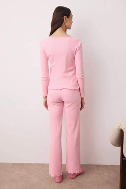 Pembe V Yaka Baby Overloklu Yumusak Tuse F?rcal? K?sl?k Fitilli Orme Pijama Tak?m? THMAW26PT00011 - Trendyolmilla фото 4