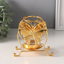 Подсвечник на 1 свечу Бабочка в круге, d=4.5 см, под золото, 6.2?11.2?10.5 см