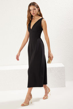 TRENDYOLMILLA Siyah A-Kesim V Yaka Dokuma S?k Elbise TPRSS25EL00071 фото 14