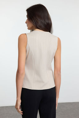 Vizon Cizgili Regular/Normal Boy V Yaka Dugmeli Esnek Orme Yelek TWOAW25YE00091