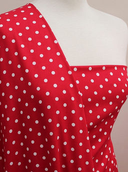 Штапель Белый горох (7мм) цв.красно-малиновый, ш.1.44м, вискоза-100%, 90гр/м.кв - Купава фото 4