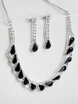 Набор 2 предмета: серьги, колье Листопад капли, цвет чёрно-белый в серебре, 45 см