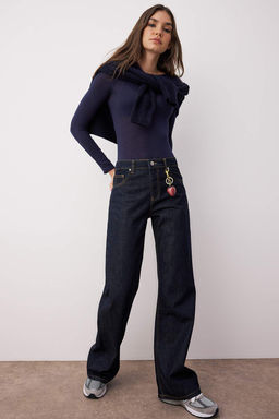 Koyu Mavi Yuksek Bel Wide Leg Jeans TWOAW26JE00007