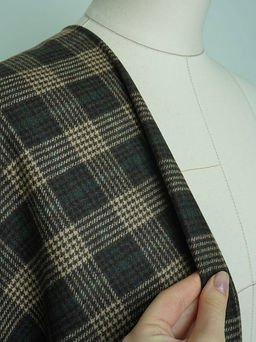 Шерсть пальтово-костюмная Твид Клетка цв.бежево-зеленый на коричневом, ш.1.5м, шерсть-50%, п/э-50% - Купава фото 13