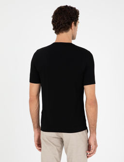 Siyah Slim Fit Bisiklet Yaka Triko T-shirt
