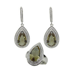 Комплект "Султан-30", султанит, покрытие родий, размеры кольца: 17, 18, 19, 20