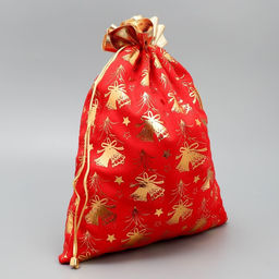 Цена за 5 шт. Мешочек подарочный плюш Новогодние колокола, колокольчик, тиснение, 30 х 40 см +/- 1.5 см - Дарите счастье фото 7