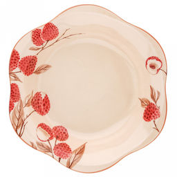 "Шелковый личи" Тарелка глубокая фарфоровая д205мм, h42мм, 480мл, с деколью, отводка, волнистый край, бежевый (Китай)