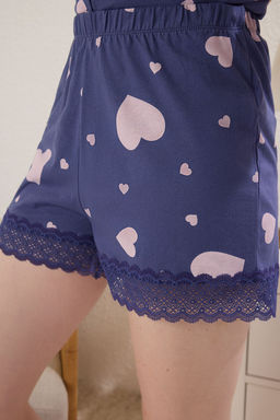 Mavi %100 Pamuklu Kalpli Dantel Detayl? Sortlu Orme Pijama Tak?m? THMSS25PT00302 - Trendyolmilla фото 4