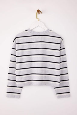 Bordo Cizgili Relaxed/Rahat Kal?p Dusuk Kol Uzun Kollu Tok %100 Pamuk Orme T-Shirt TWOSS26TS00019 - Trendyolmilla фото 4