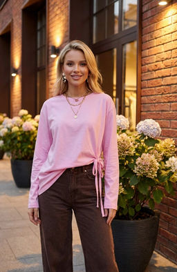 K13468 Лонгслив OVER SIZE (хлопок) РОЗОВЫЙ