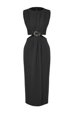 TRENDYOLMILLA Yag Yesili A Kesim Cut Out ve Aksesuar Detayl? Maxi Dokuma Krep Elbise TWOSS25EL00017 фото 12