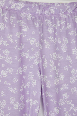 Siyah-Lila 2li Pamuklu K?z Cocuk Bask?l? Flare Orme Tayt TKDSS25TA00011 - Trendyolmilla фото 2