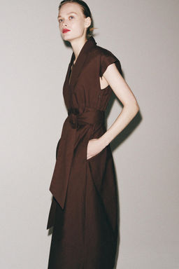 VESTIDO POPEL?N PLIEGUES ZW COLLECTION / Marr?n - Zara фото 6