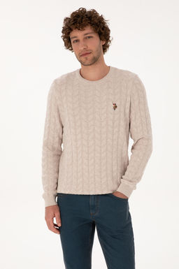 Erkek Slim Fit Bisiklet Yaka Desenli Ta_ Melanj Kazak