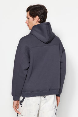 Antrasit Kapusonlu Yakas? C?tc?tl? Basic Oversize/Genis Kesim Ici Polar Sweatshirt TMNAW24SW00043 - Trendyolmilla фото 5
