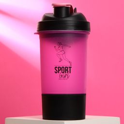 Шейкер спортивный Sport girl, чёрно-розовый, с чашей под протеин, 500 мл