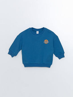 Bisiklet Yaka Bask?l? Erkek Bebek Sweatshirt