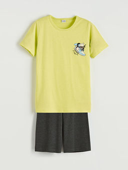 Bask?l? Erkek ?ocuk ?ortlu Pijama Tak?m?