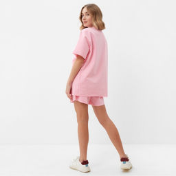Костюм женский (футболка, шорты) MINAKU: Casual Collection, светло-розовый, размер 50