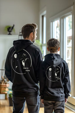 Siyah Erkek Cocuk Baba-Ogul S?rt Bask?l? Orme Mini Me Sweatshirt TKDAW25SW00074