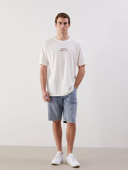 Bisiklet Yaka Bask?l? Penye Erkek Ti??rt