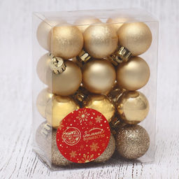 Ёлочные игрушки Классика блеск ассорти, шары новогодние, d=3 см, набор 24 шт., золото - Зимнее волшебство фото 2