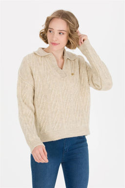 U. S. Polo Assn Женский свитер из меланжевого камня с v-образным вырезом - U.s. polo assn фото 8