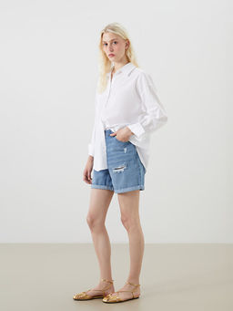 Джинсовые шорты Boyfriend Fit женские с рваными деталями