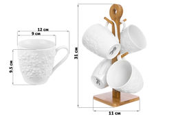 Набор 4 кружек Elan Gallery Цветочки 350 мл на деревянной подставке с ручкой  фото 2