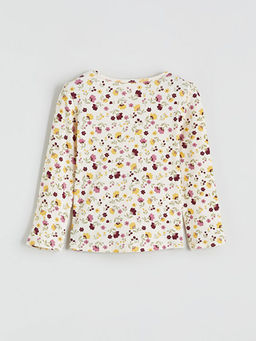 Bisiklet Yaka ?i?ek Desenli K?z ?ocuk Ti??rt