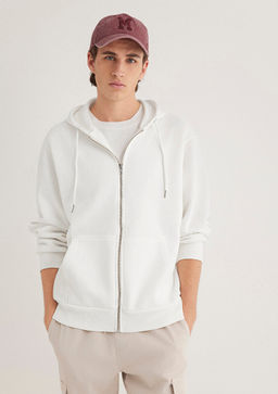 Kapusonlu Fermuarl? Beyaz Basic Sweatshirt - Mavi фото 2