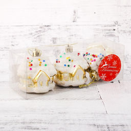 Ёлочные игрушки 3 шт. Домик со звёздами, 5.55 см, бело-золотой - Зимнее волшебство фото 3