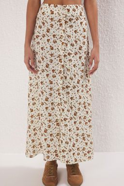 Trendyolmilla Bej Cicek Desenli Onu Dugmeli Uzun Y?rtmacl? Viskon Etek TWOSS25ET00178  фото 3