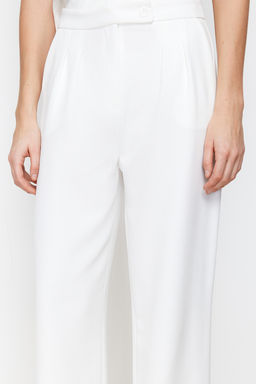 Ekru Wide Leg/Genis Paca Yuksek Bel Dokuma Kumas Pantolon TWOAW22PL0066