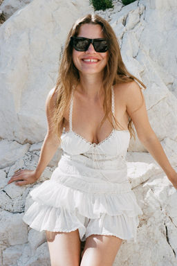 VESTIDO CORTO LAZADAS VOLANTES / Blanco - Zara фото 2