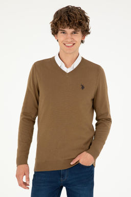 Мужской базовый свитер хаки меланжевого цвета