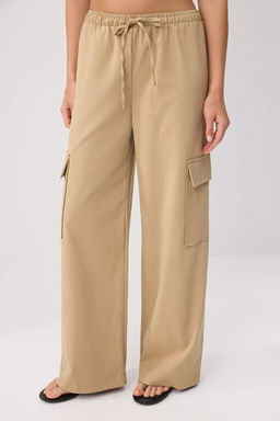 Camel Beli Lastikli Wide Leg Kargo %100 Pamuk Pantolon TWOSS26PL00183 - Trendyolmilla фото 3