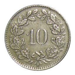 Монета 10 раппенов 1943 года Швейцария