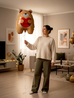 Цена за 3 шт. Воздушный шар фольгированный 21" «Мишка с сердцем»