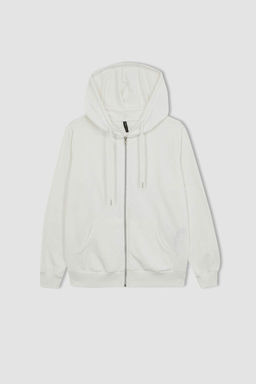 Базовая толстовка на молнии с капюшоном обычного кроя - Defacto фото 7